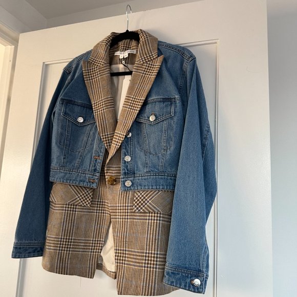 NWT Veronica Beard Keaton Combo Dickey Jacket Cropped Denim Checkered Vest Sz XS - Picture 9 of 14
